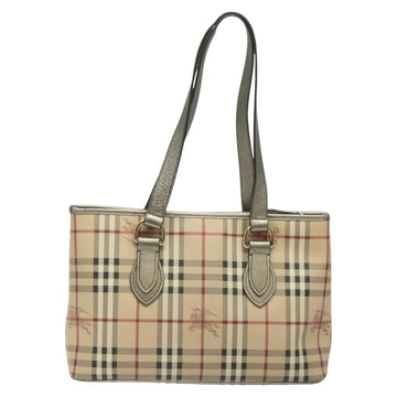 BURBERRY Nova Check Tote Bag PVC Leather Beige Silver Auth 113769 - 0