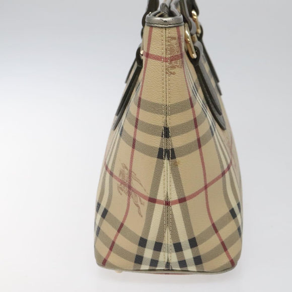 BURBERRY Nova Check Tote Bag PVC Leather Beige Silver Auth 113769