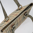 BURBERRY Nova Check Tote Bag PVC Leather Beige Silver Auth 113769-6