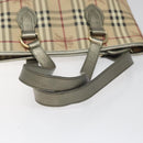 BURBERRY Nova Check Tote Bag PVC Leather Beige Silver Auth 113769-7