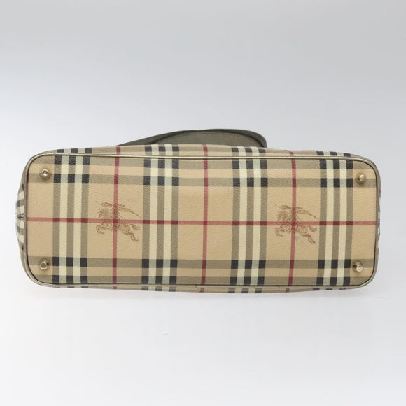 BURBERRY Nova Check Tote Bag PVC Leather Beige Silver Auth 113769