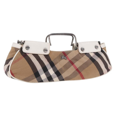 BURBERRY Nova Check Hand Bag Canvas Leather Beige White Auth 113772