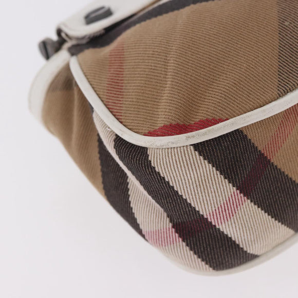 BURBERRY Nova Check Hand Bag Canvas Leather Beige White Auth 113772