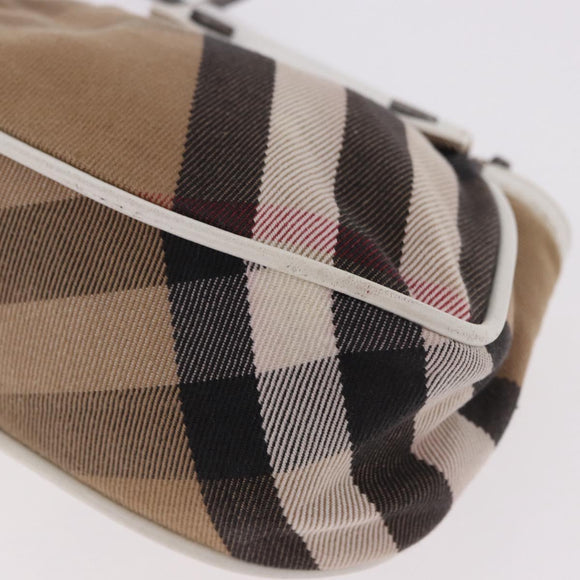 BURBERRY Nova Check Hand Bag Canvas Leather Beige White Auth 113772