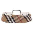 BURBERRY Nova Check Hand Bag Canvas Leather Beige White Auth 113772-13