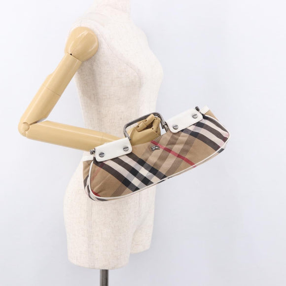 BURBERRY Nova Check Hand Bag Canvas Leather Beige White Auth 113772