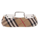 BURBERRY Nova Check Hand Bag Canvas Leather Beige White Auth 113772-2
