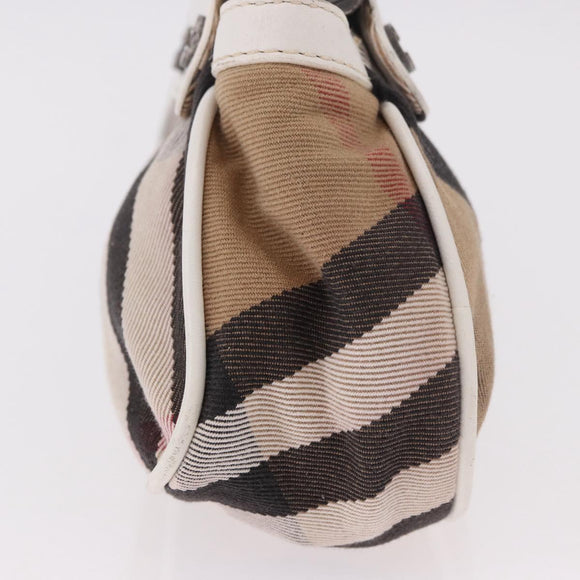 BURBERRY Nova Check Hand Bag Canvas Leather Beige White Auth 113772