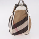 BURBERRY Nova Check Hand Bag Canvas Leather Beige White Auth 113772-6