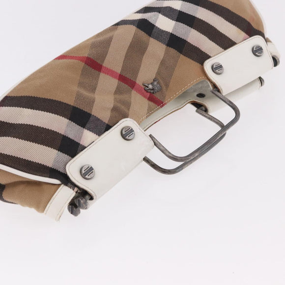 BURBERRY Nova Check Hand Bag Canvas Leather Beige White Auth 113772