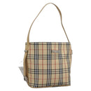 BURBERRY Nova Check Blue Label Shoulder Bag Canvas Beige Silver Auth 113784-1