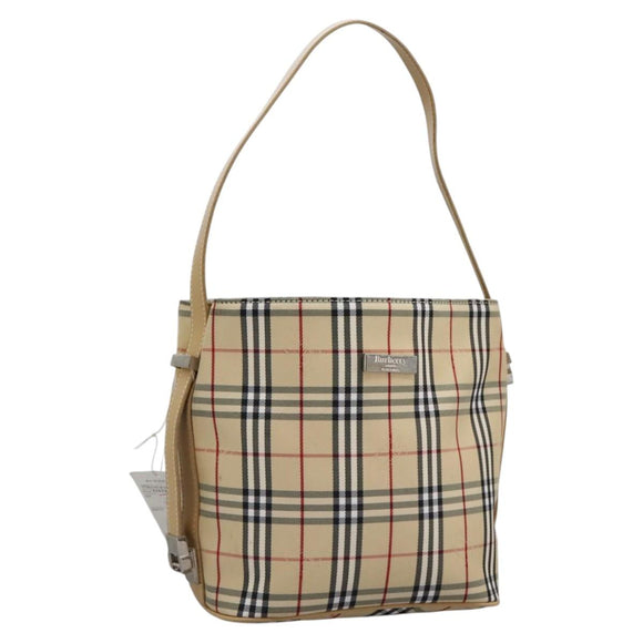 BURBERRY Nova Check Blue Label Shoulder Bag Canvas Beige Silver Auth 113784