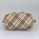 BURBERRY Nova Check Blue Label Shoulder Bag Canvas Beige Silver Auth 113784-5