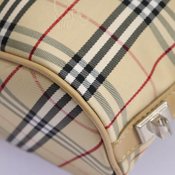 BURBERRY Nova Check Blue Label Shoulder Bag Canvas Beige Silver Auth 113784