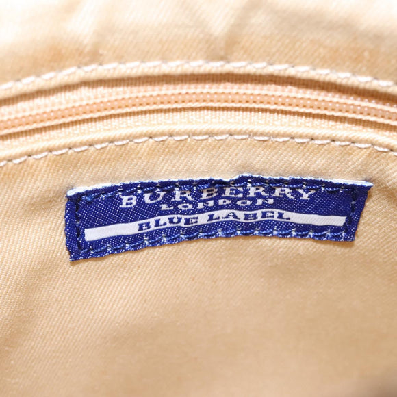BURBERRY Nova Check Blue Label Shoulder Bag Canvas Beige Silver Auth 113784