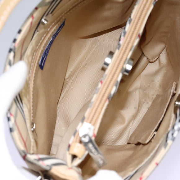 BURBERRY Nova Check Blue Label Shoulder Bag Canvas Beige Silver Auth 113784