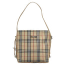 BURBERRY Nova Check Blue Label Shoulder Bag Canvas Beige Silver Auth 113784-13
