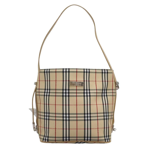 BURBERRY Nova Check Blue Label Shoulder Bag Canvas Beige Silver Auth 113784