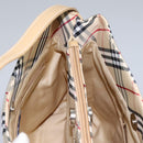 BURBERRY Nova Check Blue Label Shoulder Bag Canvas Beige Silver Auth 113784-20