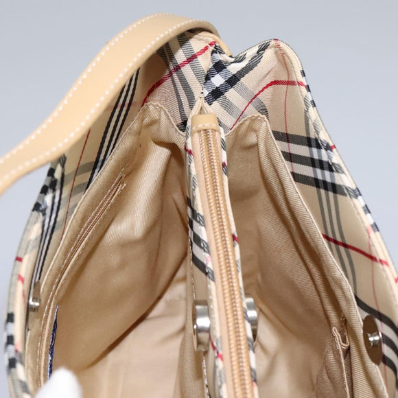 BURBERRY Nova Check Blue Label Shoulder Bag Canvas Beige Silver Auth 113784
