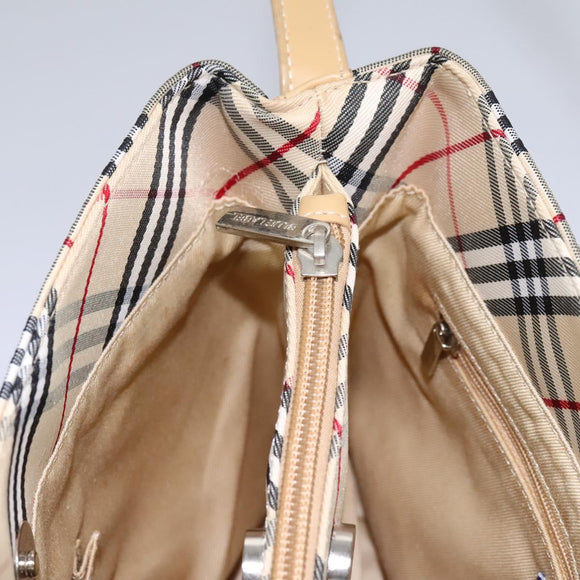 BURBERRY Nova Check Blue Label Shoulder Bag Canvas Beige Silver Auth 113784