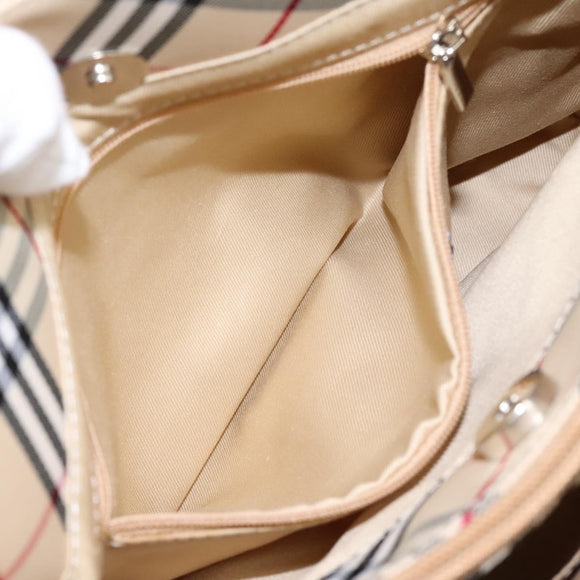 BURBERRY Nova Check Blue Label Shoulder Bag Canvas Beige Silver Auth 113784