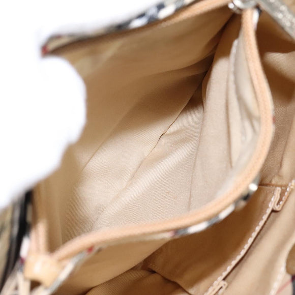 BURBERRY Nova Check Blue Label Shoulder Bag Canvas Beige Silver Auth 113784