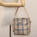 BURBERRY Nova Check Blue Label Shoulder Bag Canvas Beige Silver Auth 113784-26