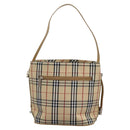 BURBERRY Nova Check Blue Label Shoulder Bag Canvas Beige Silver Auth 113784-2