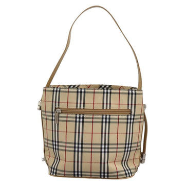 BURBERRY Nova Check Blue Label Shoulder Bag Canvas Beige Silver Auth 113784 - 0