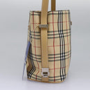 BURBERRY Nova Check Blue Label Shoulder Bag Canvas Beige Silver Auth 113784-4