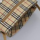 BURBERRY Nova Check Blue Label Shoulder Bag Canvas Beige Silver Auth 113784-6