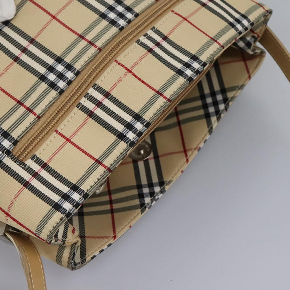 BURBERRY Nova Check Blue Label Shoulder Bag Canvas Beige Silver Auth 113784