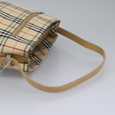 BURBERRY Nova Check Blue Label Shoulder Bag Canvas Beige Silver Auth 113784-7