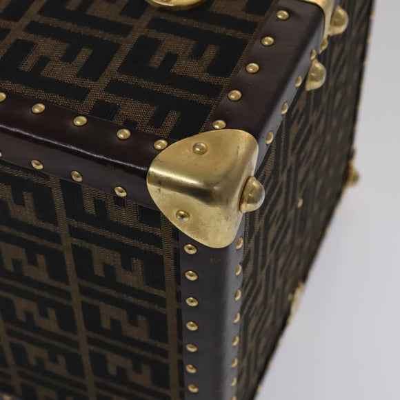 FENDI Zucca Canvas Trunk Jewelry Case Jewelry Box Black Brown Auth 113789SV