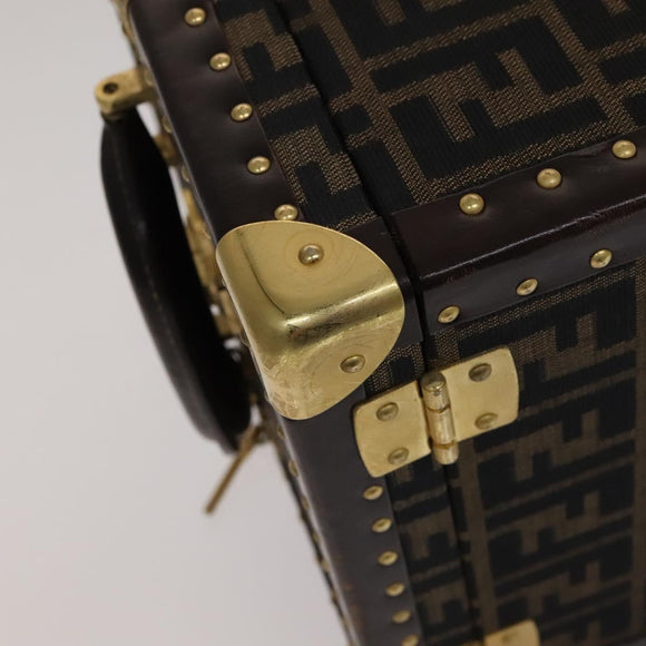 FENDI Zucca Canvas Trunk Jewelry Case Jewelry Box Black Brown Auth 113789SV