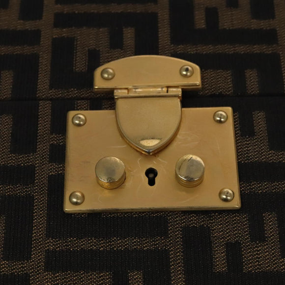 FENDI Zucca Canvas Trunk Jewelry Case Jewelry Box Black Brown Auth 113789SV