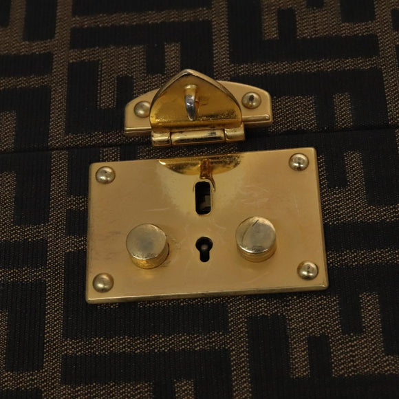 FENDI Zucca Canvas Trunk Jewelry Case Jewelry Box Black Brown Auth 113789SV