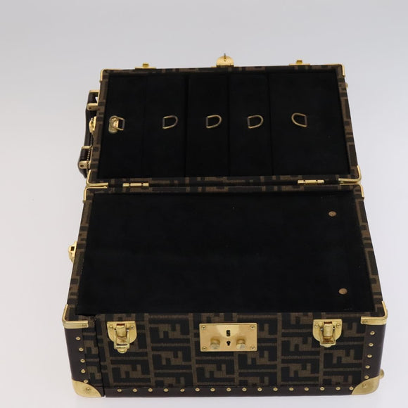 FENDI Zucca Canvas Trunk Jewelry Case Jewelry Box Black Brown Auth 113789SV