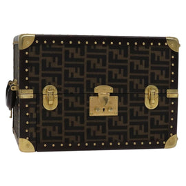 FENDI Zucca Canvas Trunk Jewelry Case Jewelry Box Black Brown Auth 113789SV