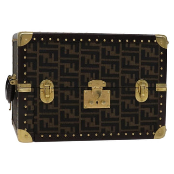 FENDI Zucca Canvas Trunk Jewelry Case Jewelry Box Black Brown Auth 113789SV