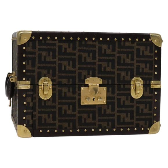 FENDI Zucca Canvas Trunk Jewelry Case Jewelry Box Black Brown Auth 113789SV