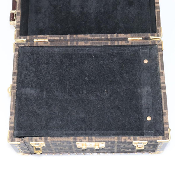 FENDI Zucca Canvas Trunk Jewelry Case Jewelry Box Black Brown Auth 113789SV