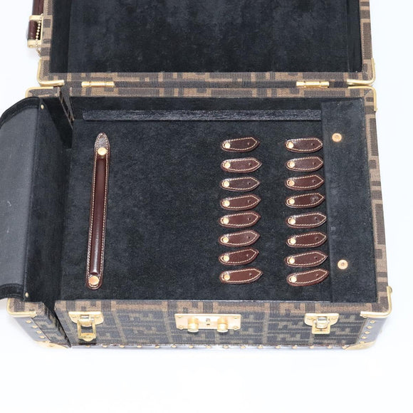 FENDI Zucca Canvas Trunk Jewelry Case Jewelry Box Black Brown Auth 113789SV
