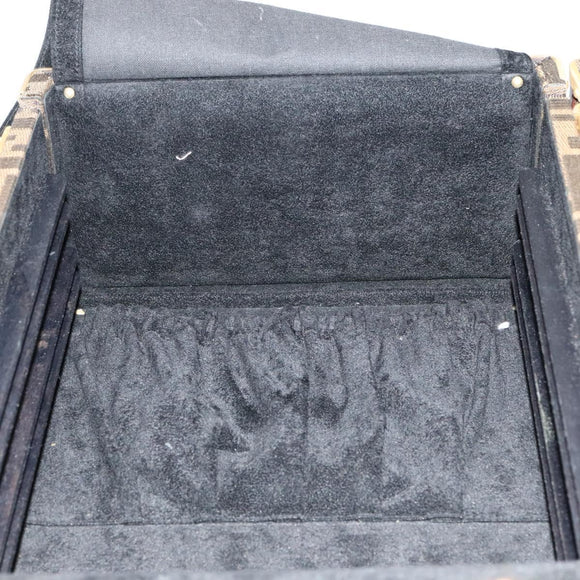 FENDI Zucca Canvas Trunk Jewelry Case Jewelry Box Black Brown Auth 113789SV