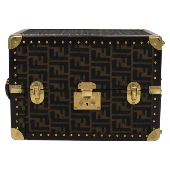 FENDI Zucca Canvas Trunk Jewelry Case Jewelry Box Black Brown Auth 113789SV