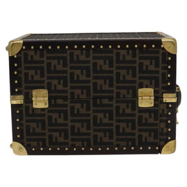 FENDI Zucca Canvas Trunk Jewelry Case Jewelry Box Black Brown Auth 113789SV - 0