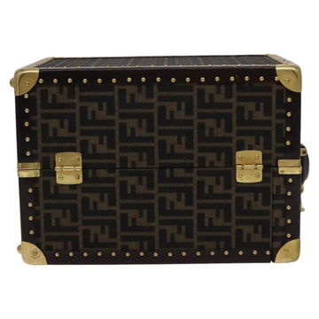 FENDI Zucca Canvas Trunk Jewelry Case Jewelry Box Black Brown Auth 113789SV - 0