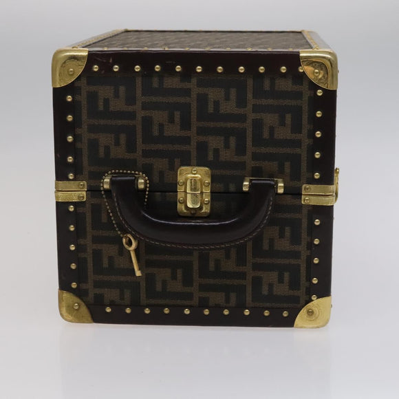 FENDI Zucca Canvas Trunk Jewelry Case Jewelry Box Black Brown Auth 113789SV