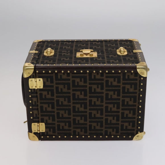 FENDI Zucca Canvas Trunk Jewelry Case Jewelry Box Black Brown Auth 113789SV